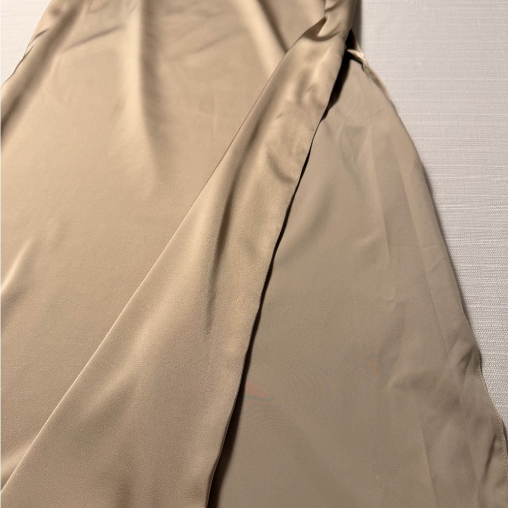 Birdy Grey One-Shoulder Satin Gown in Champagne Beige - Picture 4 of 16